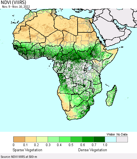 Africa NDVI (VIIRS) Thematic Map For 11/9/2022 - 11/16/2022