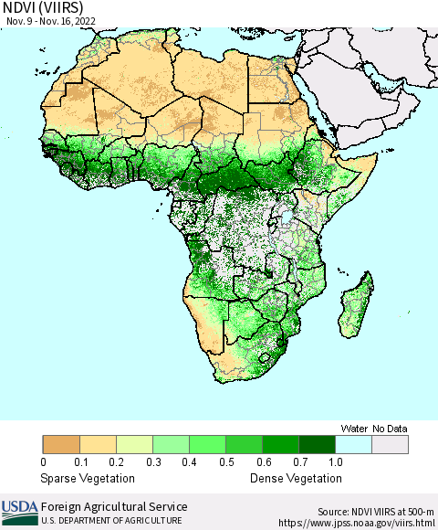 Africa NDVI (VIIRS) Thematic Map For 11/11/2022 - 11/20/2022