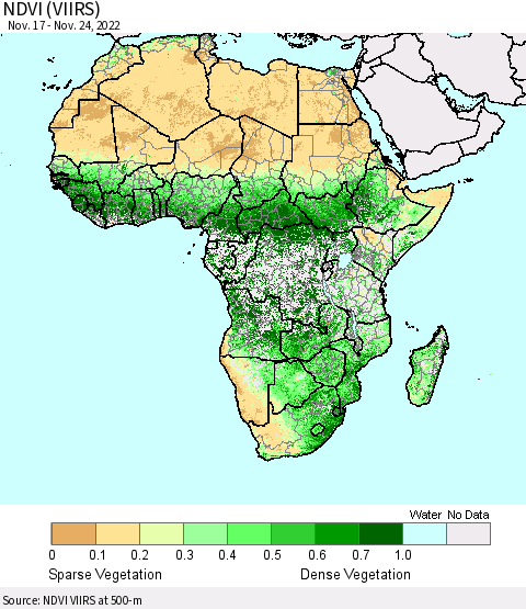 Africa NDVI (VIIRS) Thematic Map For 11/17/2022 - 11/24/2022