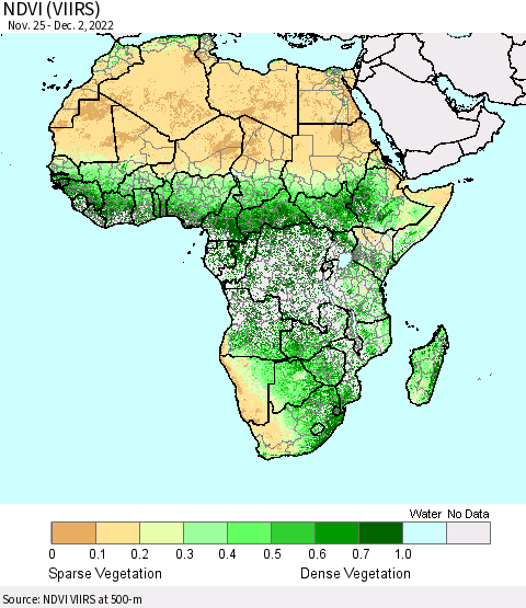 Africa NDVI (VIIRS) Thematic Map For 11/25/2022 - 12/2/2022