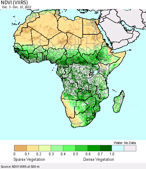 Africa NDVI (VIIRS) Thematic Map For 12/1/2022 - 12/10/2022