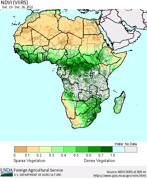 Africa NDVI (VIIRS) Thematic Map For 12/21/2022 - 12/31/2022