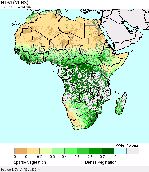 Africa NDVI (VIIRS) Thematic Map For 1/17/2023 - 1/24/2023
