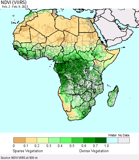 Africa NDVI (VIIRS) Thematic Map For 2/2/2023 - 2/9/2023