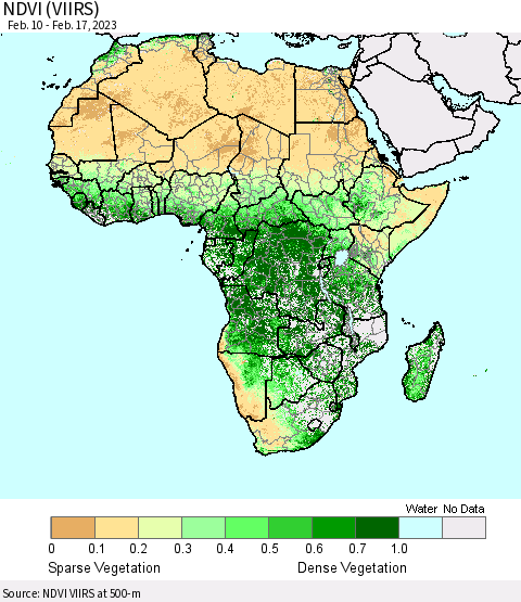 Africa NDVI (VIIRS) Thematic Map For 2/10/2023 - 2/17/2023
