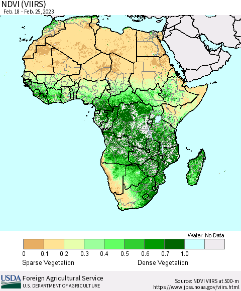 Africa NDVI (VIIRS) Thematic Map For 2/21/2023 - 2/28/2023