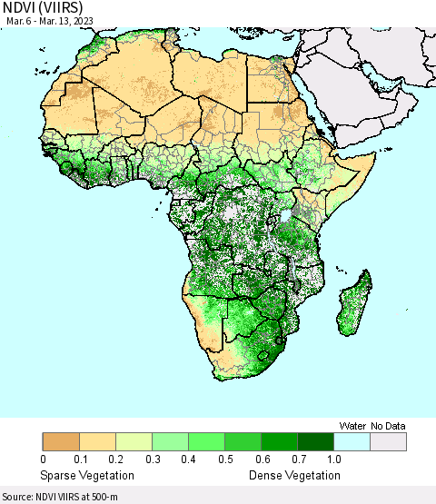 Africa NDVI (VIIRS) Thematic Map For 3/6/2023 - 3/13/2023