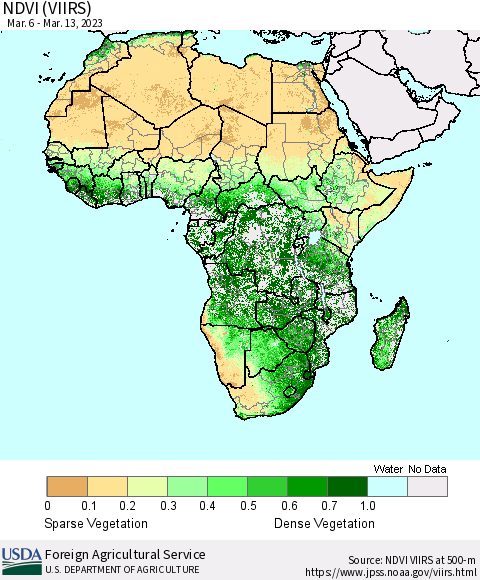 Africa NDVI (VIIRS) Thematic Map For 3/11/2023 - 3/20/2023