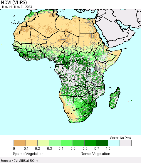 Africa NDVI (VIIRS) Thematic Map For 3/14/2023 - 3/21/2023