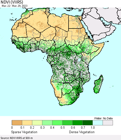 Africa NDVI (VIIRS) Thematic Map For 3/22/2023 - 3/29/2023