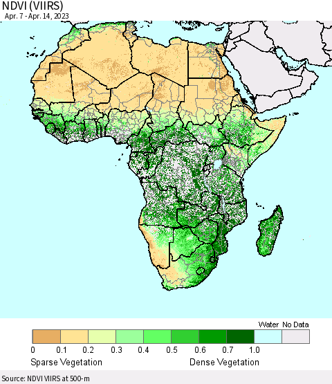 Africa NDVI (VIIRS) Thematic Map For 4/7/2023 - 4/14/2023