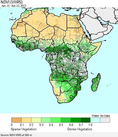 Africa NDVI (VIIRS) Thematic Map For 4/15/2023 - 4/22/2023