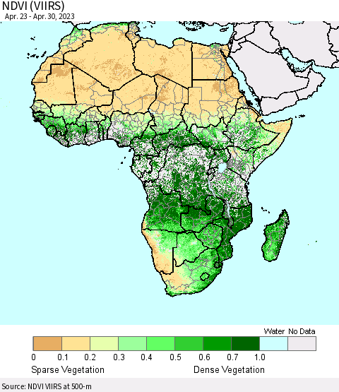 Africa NDVI (VIIRS) Thematic Map For 4/21/2023 - 4/30/2023