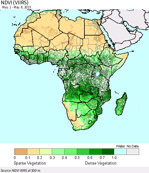 Africa NDVI (VIIRS) Thematic Map For 5/1/2023 - 5/8/2023