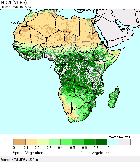 Africa NDVI (VIIRS) Thematic Map For 5/9/2023 - 5/16/2023