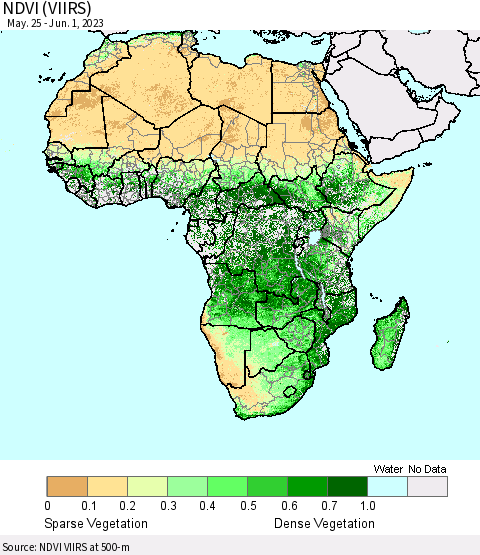 Africa NDVI (VIIRS) Thematic Map For 5/25/2023 - 6/1/2023