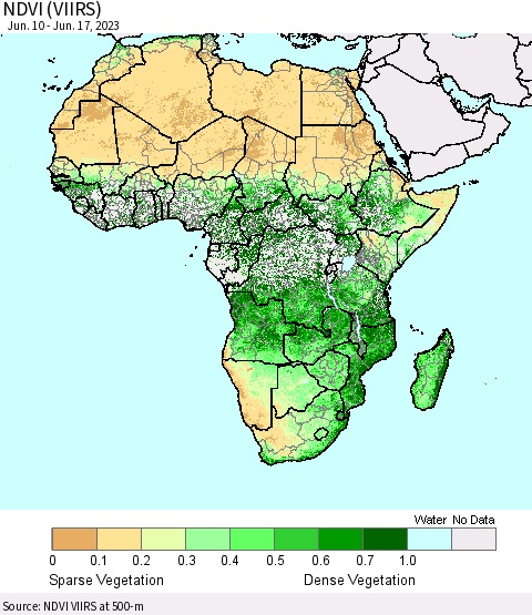 Africa NDVI (VIIRS) Thematic Map For 6/10/2023 - 6/17/2023