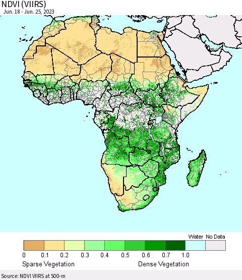 Africa NDVI (VIIRS) Thematic Map For 6/18/2023 - 6/25/2023