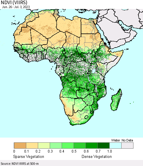Africa NDVI (VIIRS) Thematic Map For 6/26/2023 - 7/3/2023