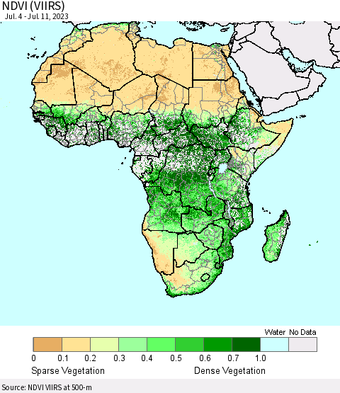 Africa NDVI (VIIRS) Thematic Map For 7/4/2023 - 7/11/2023