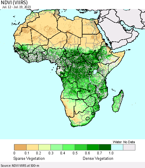 Africa NDVI (VIIRS) Thematic Map For 7/12/2023 - 7/19/2023