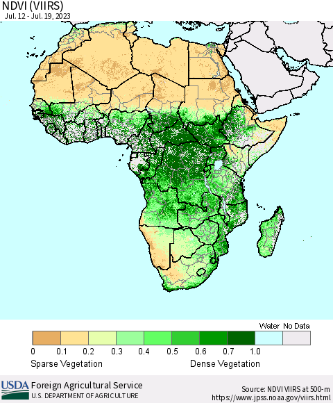 Africa NDVI (VIIRS) Thematic Map For 7/11/2023 - 7/20/2023