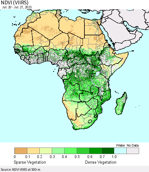 Africa NDVI (VIIRS) Thematic Map For 7/20/2023 - 7/27/2023