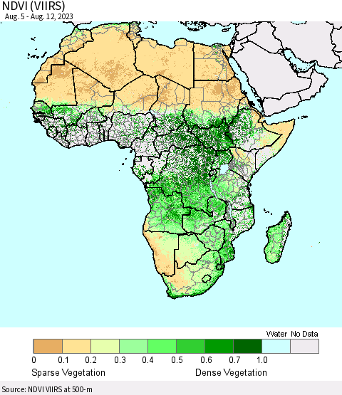 Africa NDVI (VIIRS) Thematic Map For 8/5/2023 - 8/12/2023