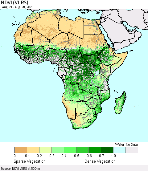 Africa NDVI (VIIRS) Thematic Map For 8/21/2023 - 8/28/2023