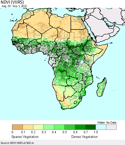 Africa NDVI (VIIRS) Thematic Map For 8/29/2023 - 9/5/2023