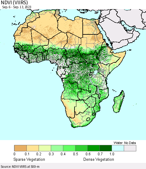 Africa NDVI (VIIRS) Thematic Map For 9/6/2023 - 9/13/2023