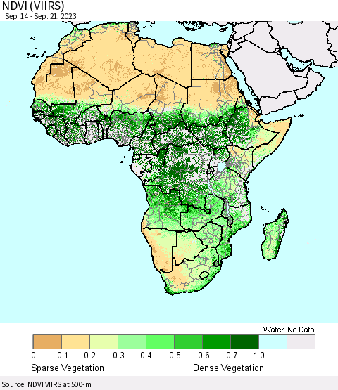 Africa NDVI (VIIRS) Thematic Map For 9/14/2023 - 9/21/2023
