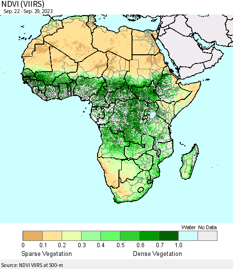 Africa NDVI (VIIRS) Thematic Map For 9/22/2023 - 9/29/2023