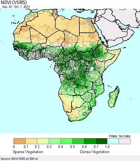Africa NDVI (VIIRS) Thematic Map For 9/30/2023 - 10/7/2023
