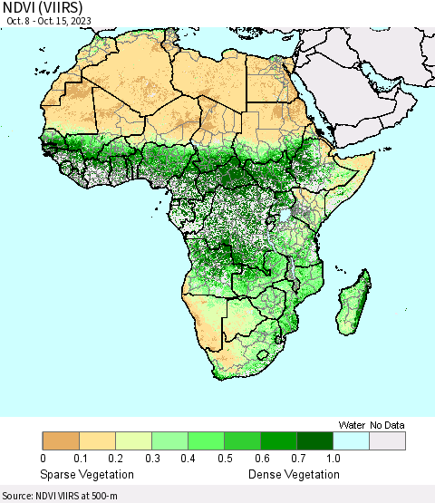 Africa NDVI (VIIRS) Thematic Map For 10/8/2023 - 10/15/2023