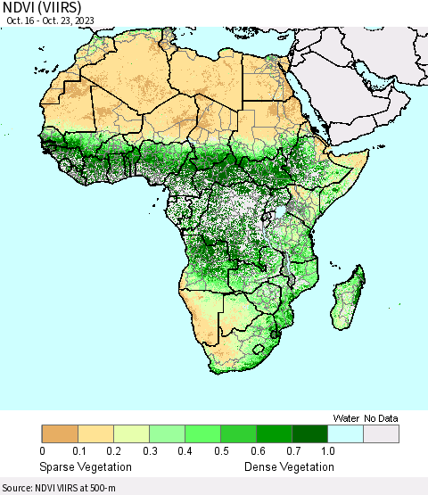 Africa NDVI (VIIRS) Thematic Map For 10/16/2023 - 10/23/2023