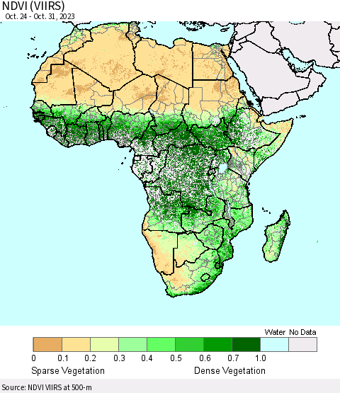 Africa NDVI (VIIRS) Thematic Map For 10/24/2023 - 10/31/2023