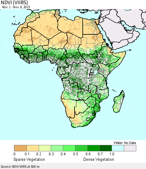 Africa NDVI (VIIRS) Thematic Map For 11/1/2023 - 11/8/2023