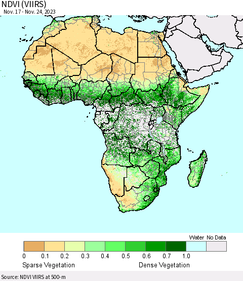 Africa NDVI (VIIRS) Thematic Map For 11/17/2023 - 11/24/2023