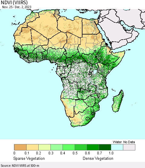 Africa NDVI (VIIRS) Thematic Map For 11/25/2023 - 12/2/2023