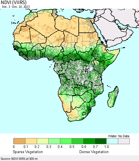 Africa NDVI (VIIRS) Thematic Map For 12/3/2023 - 12/10/2023