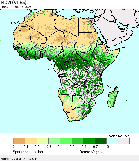 Africa NDVI (VIIRS) Thematic Map For 12/11/2023 - 12/18/2023