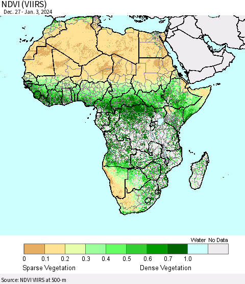 Africa NDVI (VIIRS) Thematic Map For 12/27/2023 - 1/3/2024