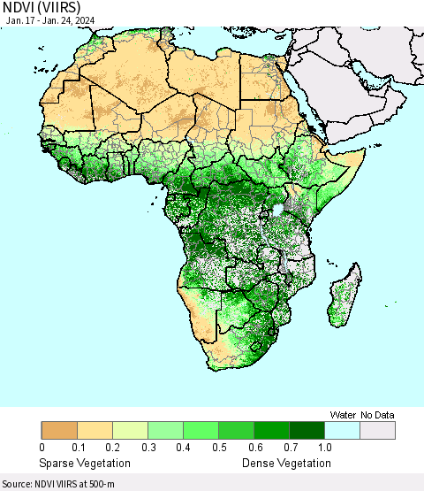 Africa NDVI (VIIRS) Thematic Map For 1/17/2024 - 1/24/2024