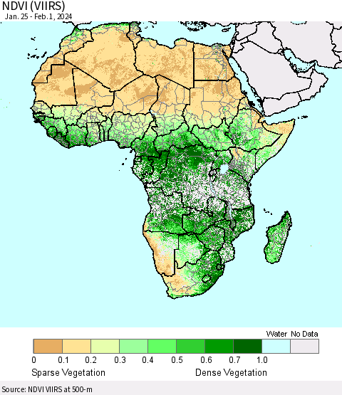 Africa NDVI (VIIRS) Thematic Map For 1/25/2024 - 2/1/2024
