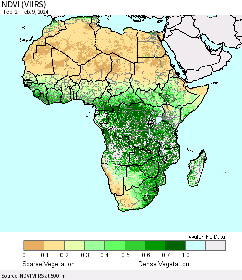 Africa NDVI (VIIRS) Thematic Map For 2/2/2024 - 2/9/2024