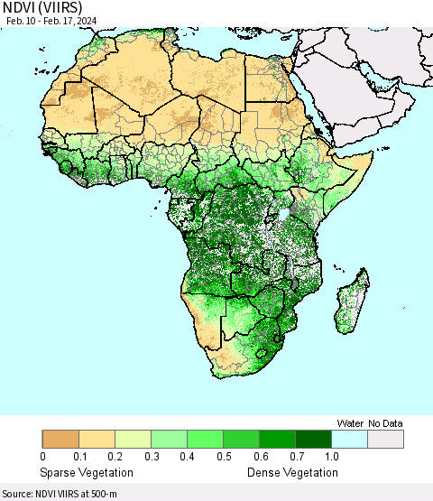 Africa NDVI (VIIRS) Thematic Map For 2/10/2024 - 2/17/2024