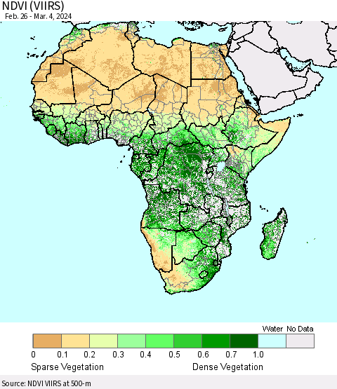 Africa NDVI (VIIRS) Thematic Map For 2/26/2024 - 3/4/2024