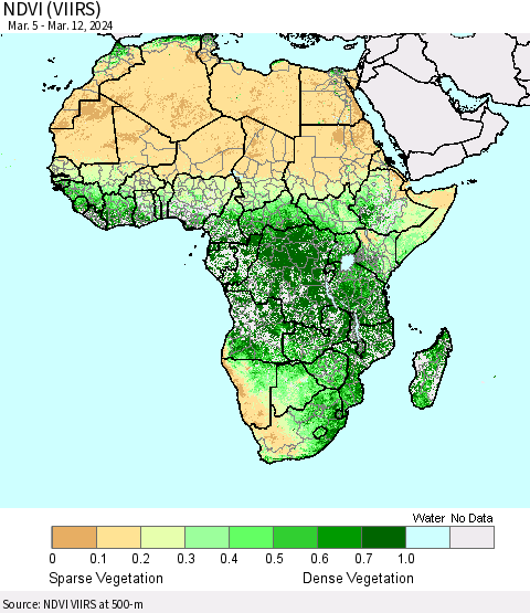 Africa NDVI (VIIRS) Thematic Map For 3/5/2024 - 3/12/2024