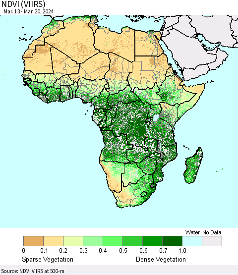 Africa NDVI (VIIRS) Thematic Map For 3/13/2024 - 3/20/2024